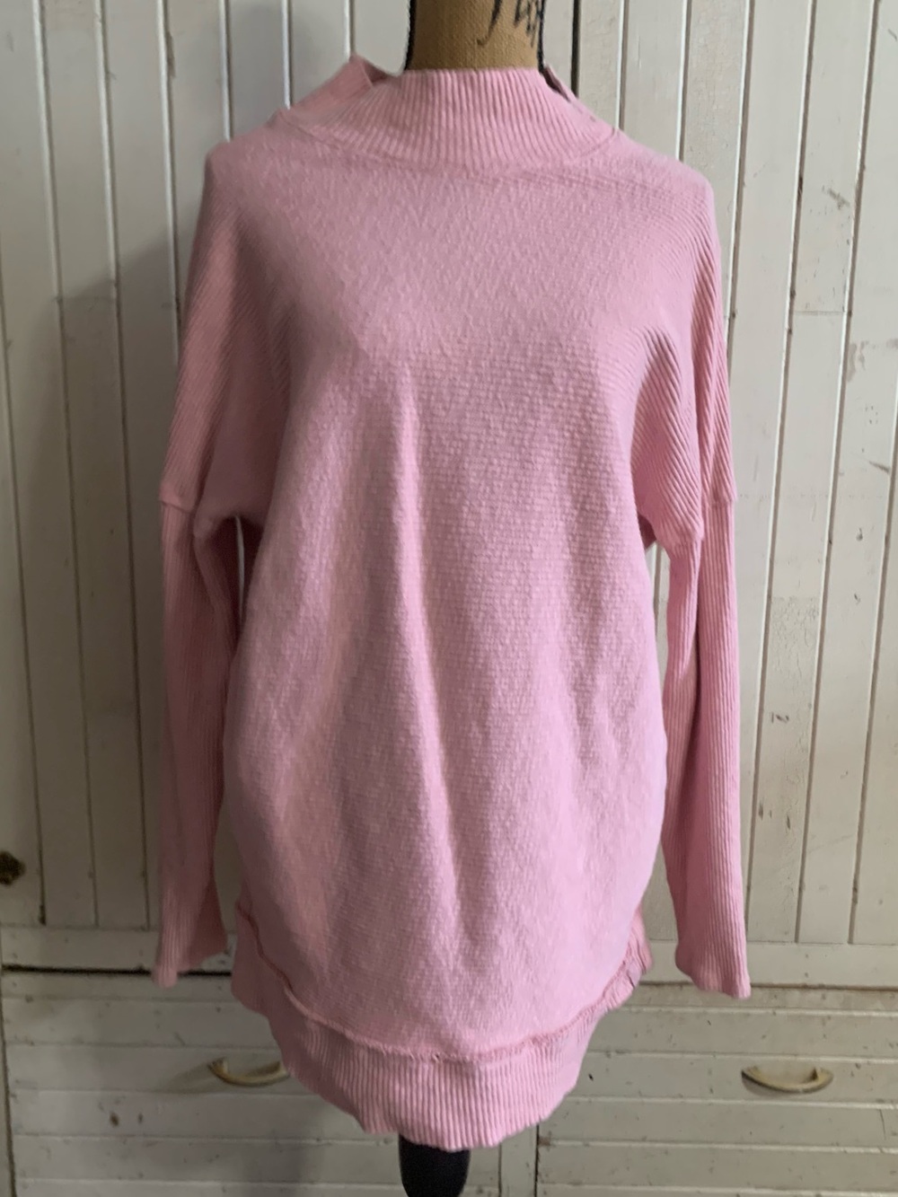 We The Free Pink Scrunchy Stretchy Cotton Cowl Neck Sweater Size Small